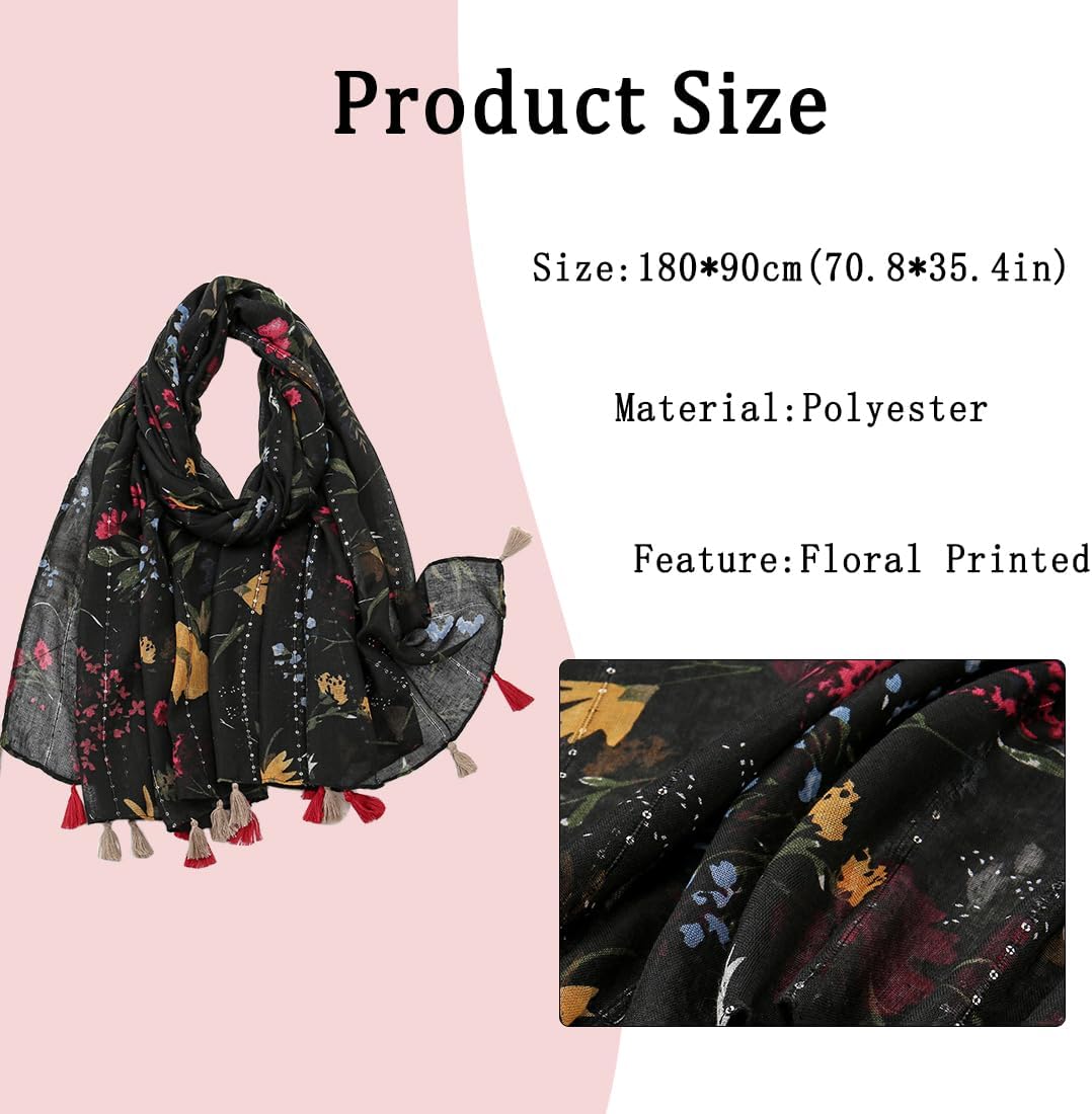 Lightweight Scarves Fashion Flowers Print Women Wrap Scarf Head Shawl