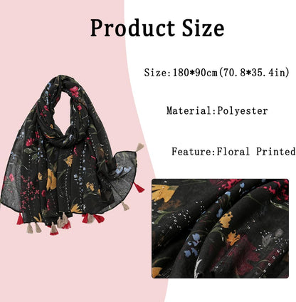 Lightweight Scarves Fashion Flowers Print Women Wrap Scarf Head Shawl