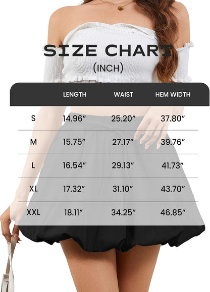 Women's Black Bubble Skirt Drawstring High Elastic Waisted Lining Shorts Casual Puff Balloon Short Skirts
