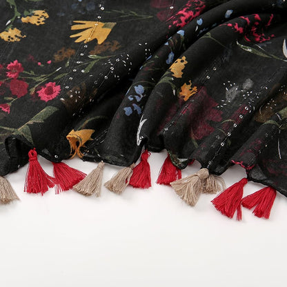 Lightweight Scarves Fashion Flowers Print Women Wrap Scarf Head Shawl