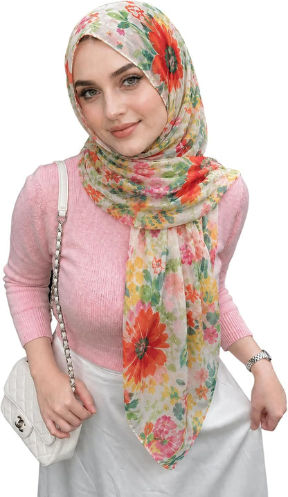 Lightweight Scarves Fashion Flowers Print Women Wrap Scarf Head Shawl