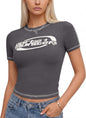 Women Short Sleeve Slim Fit Basic Tees Cute Crop Tops Y2k Summer Trendy Going Out Clothes