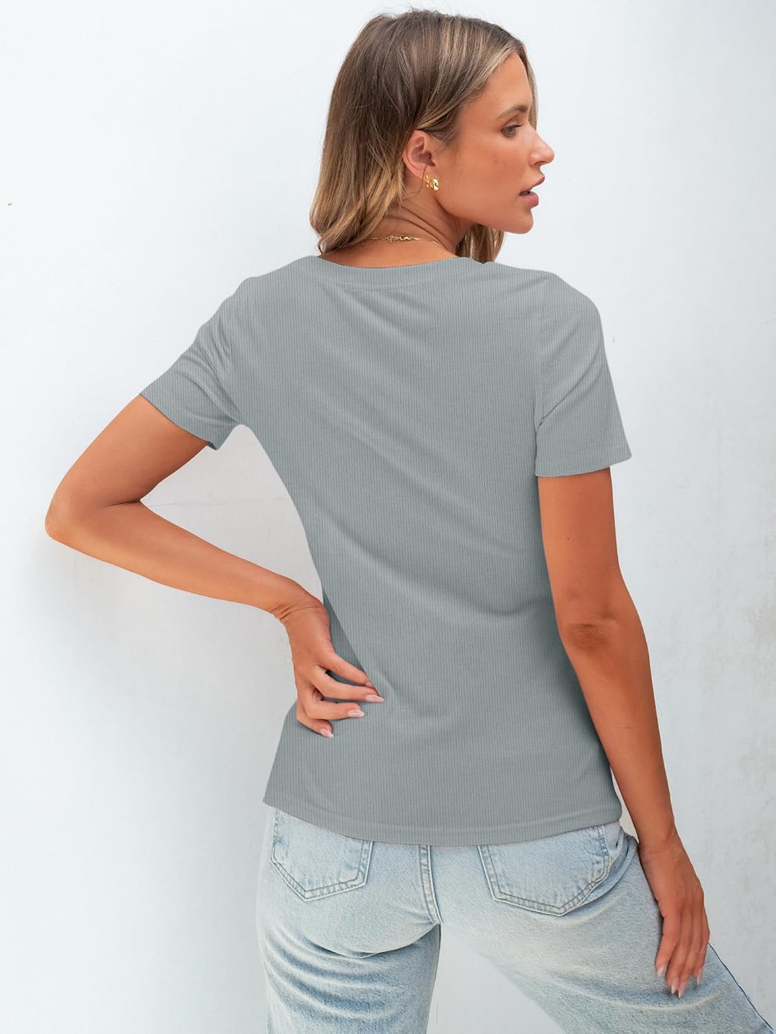 Women's Crew Neck Ribbed Fitted Short Sleeve T Shirt | Slim Casual Basic Summer Tops Tees
