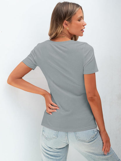 Women's Crew Neck Ribbed Fitted Short Sleeve T Shirt | Slim Casual Basic Summer Tops Tees