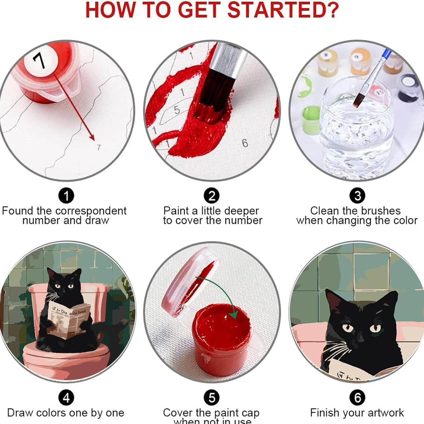 Black Cat Paint by Numbers Kit for Adults Beginner (Without Frame)