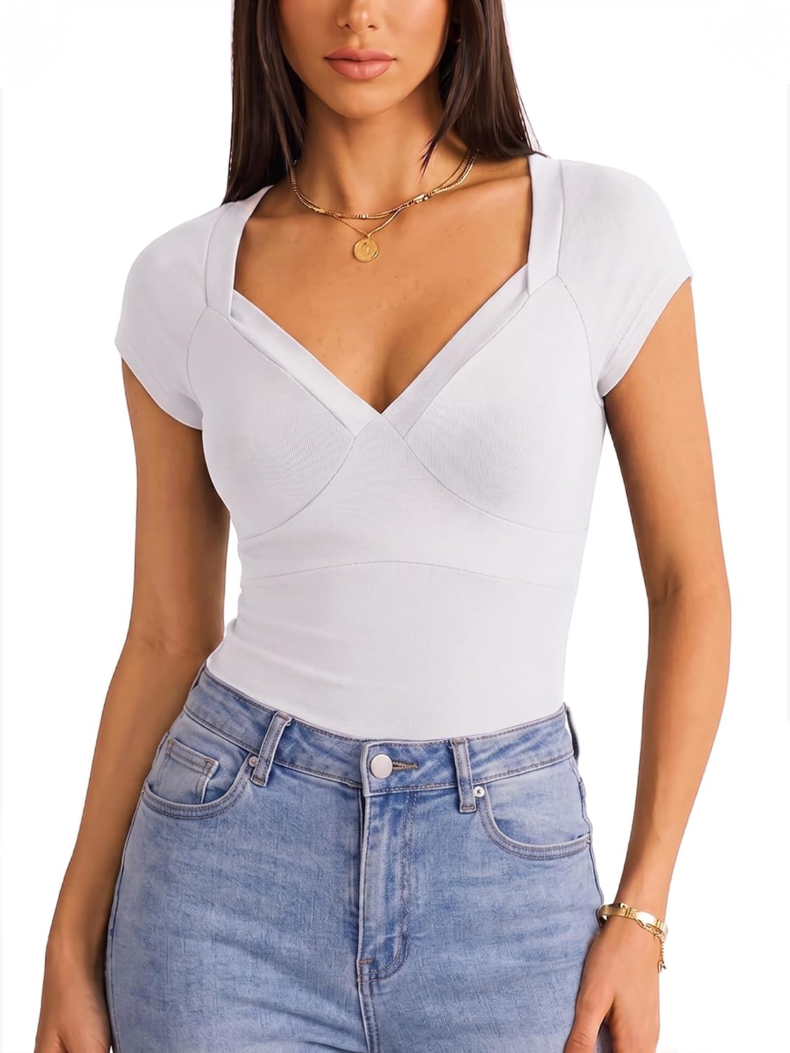 Women Short Sleeve Slim Fit Basic Tees Cute Crop Tops Y2k Summer Trendy Going Out Clothes