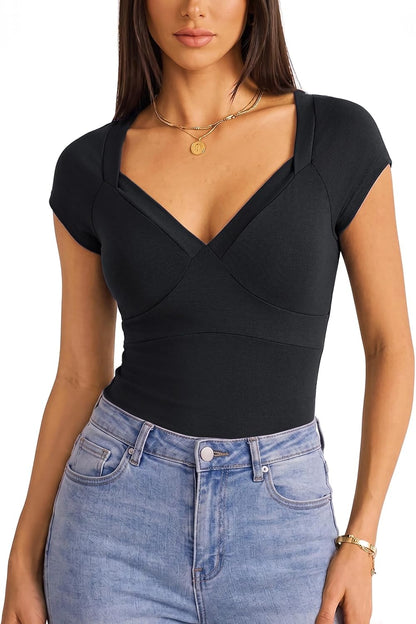 Women Short Sleeve Slim Fit Basic Tees Cute Crop Tops Y2k Summer Trendy Going Out Clothes