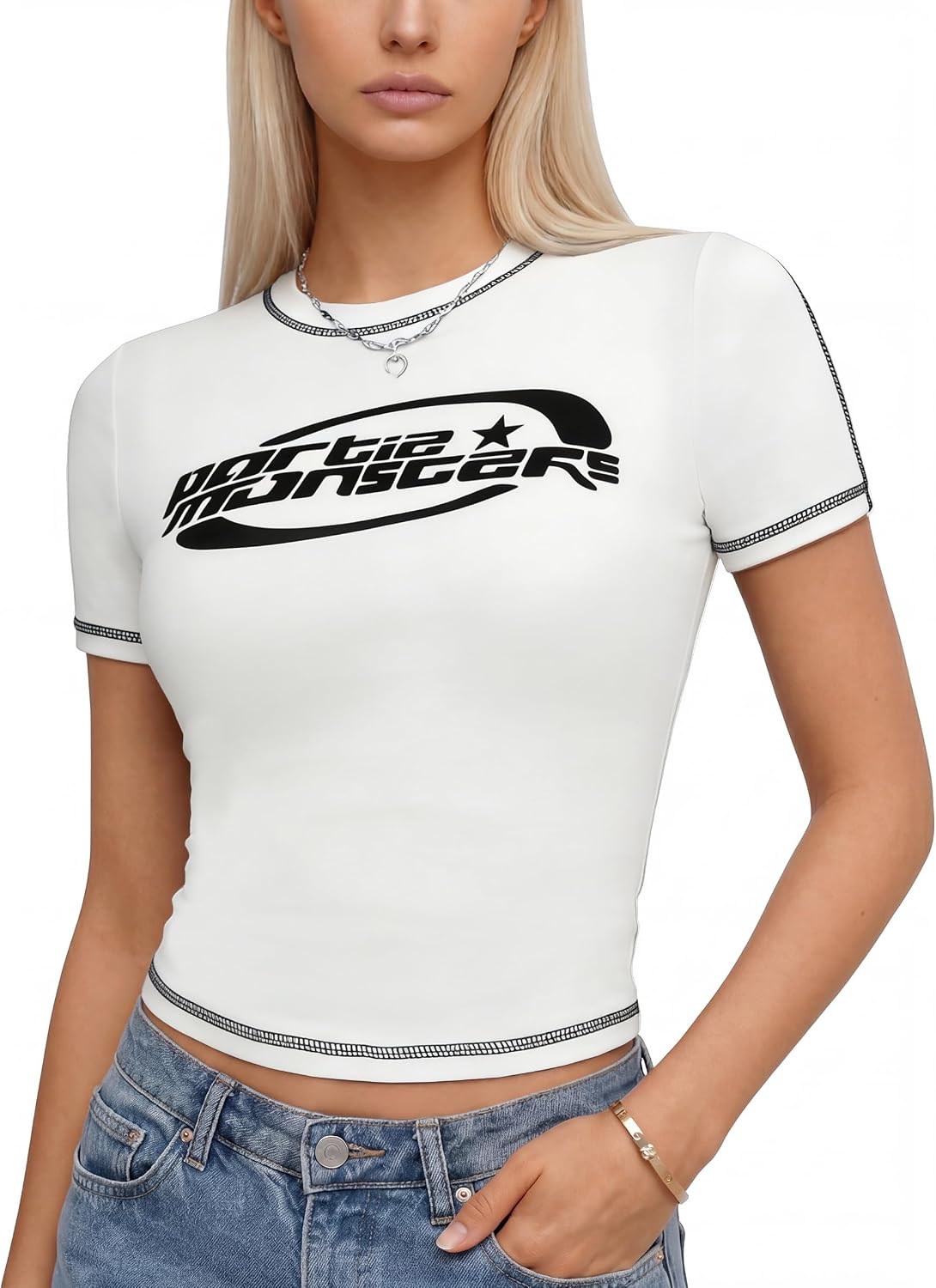 Women Short Sleeve Slim Fit Basic Tees Cute Crop Tops Y2k Summer Trendy Going Out Clothes