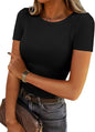 Women's Crew Neck Ribbed Fitted Short Sleeve T Shirt | Slim Casual Basic Summer Tops Tees