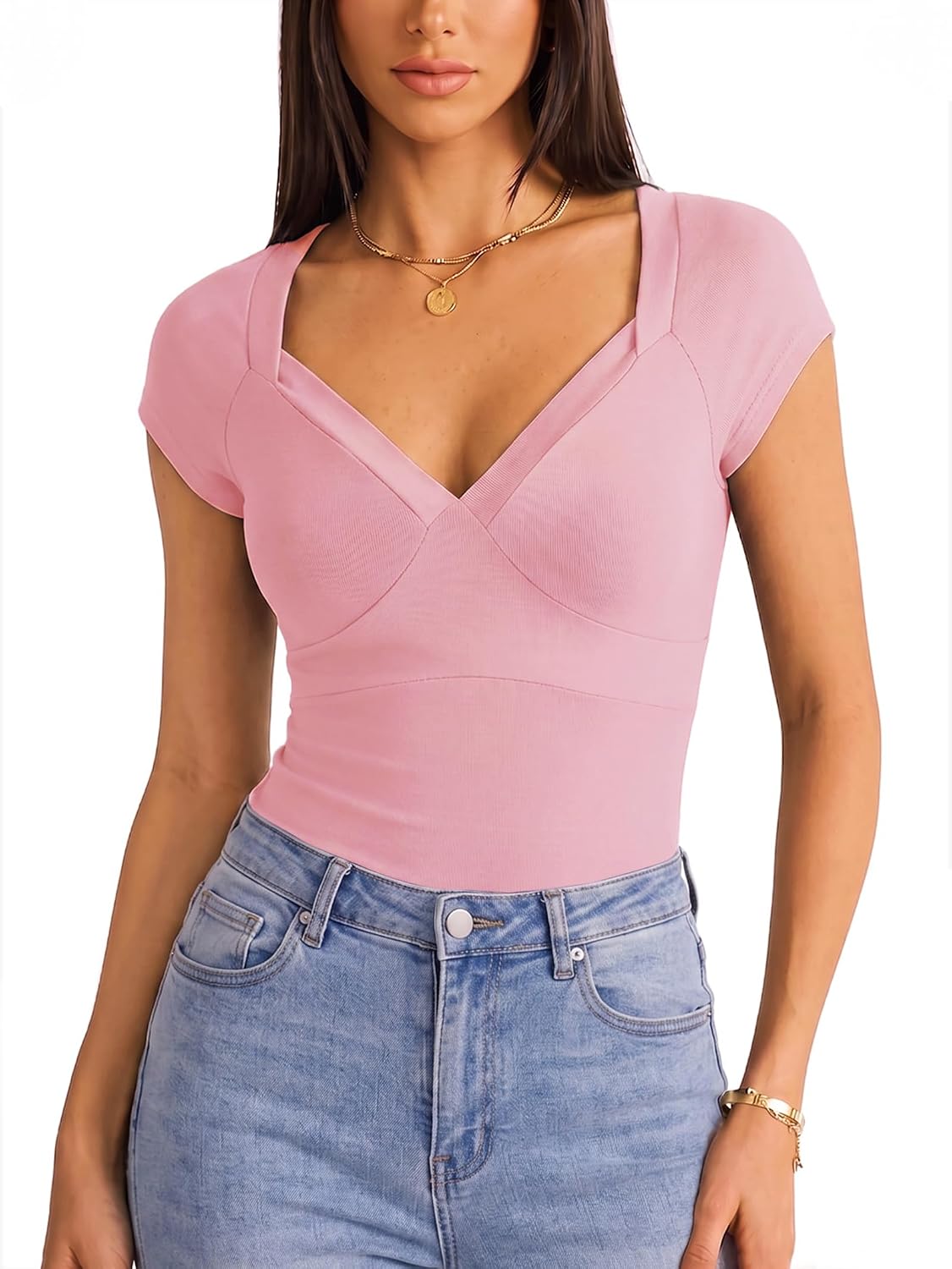 Women Short Sleeve Slim Fit Basic Tees Cute Crop Tops Y2k Summer Trendy Going Out Clothes