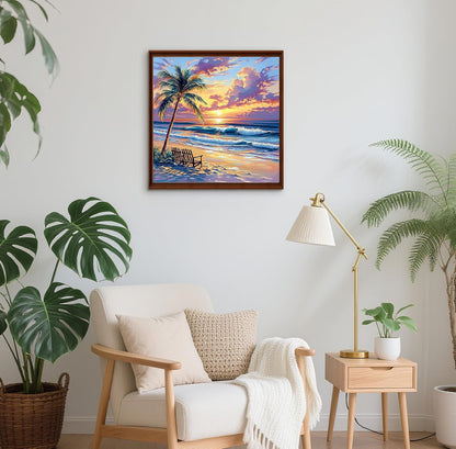 Beach Diamond Painting Kits | DIY Sunset Full Drill Diamond Art Dots for Beginners