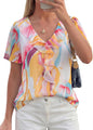 Womens Summer Floral Blouse Dressy Casual Chiffon Short Sleeve Boho Tops