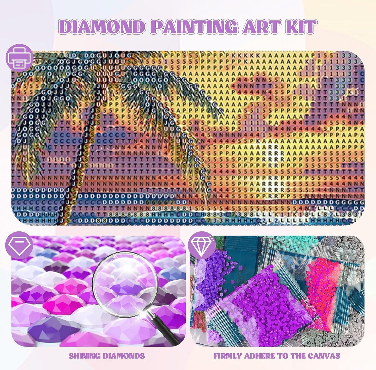 Beach Diamond Painting Kits | DIY Sunset Full Drill Diamond Art Dots for Beginners
