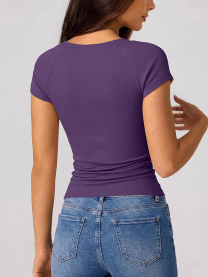 Women Short Sleeve Slim Fit Basic Tees Cute Crop Tops Y2k Summer Trendy Going Out Clothes