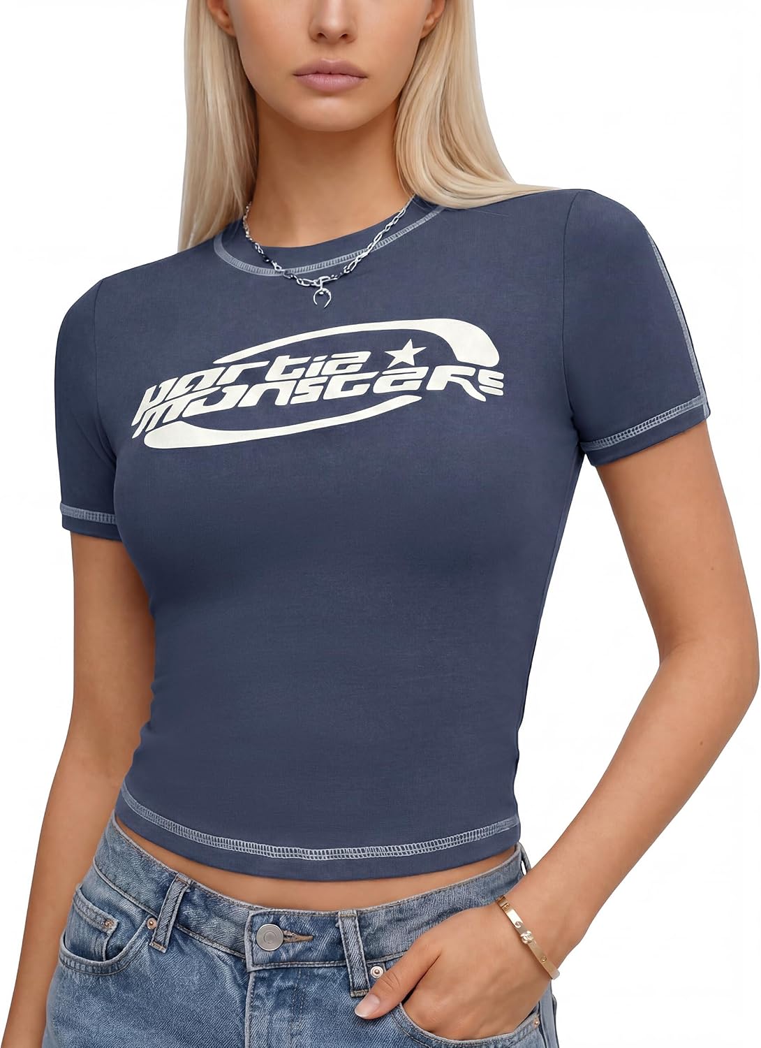 Women Short Sleeve Slim Fit Basic Tees Cute Crop Tops Y2k Summer Trendy Going Out Clothes