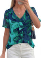 Womens Summer Floral Blouse Dressy Casual Chiffon Short Sleeve Boho Tops