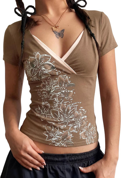 Women Short Sleeve Slim Fit Basic Tees Cute Crop Tops Y2k Summer Trendy Going Out Clothes