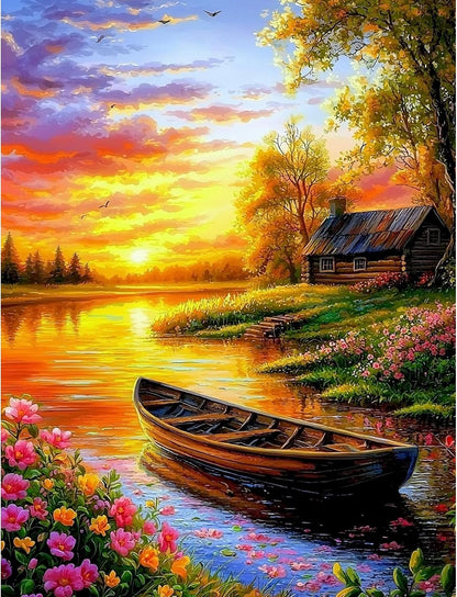 Beach Diamond Painting Kits | DIY Sunset Full Drill Diamond Art Dots for Beginners