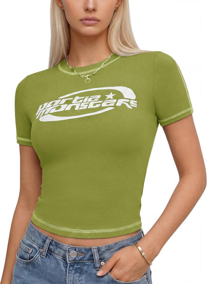 Women Short Sleeve Slim Fit Basic Tees Cute Crop Tops Y2k Summer Trendy Going Out Clothes