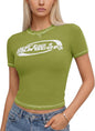Women Short Sleeve Slim Fit Basic Tees Cute Crop Tops Y2k Summer Trendy Going Out Clothes