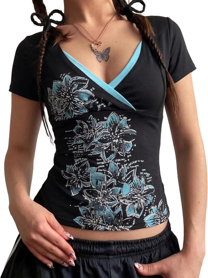 Women Short Sleeve Slim Fit Basic Tees Cute Crop Tops Y2k Summer Trendy Going Out Clothes