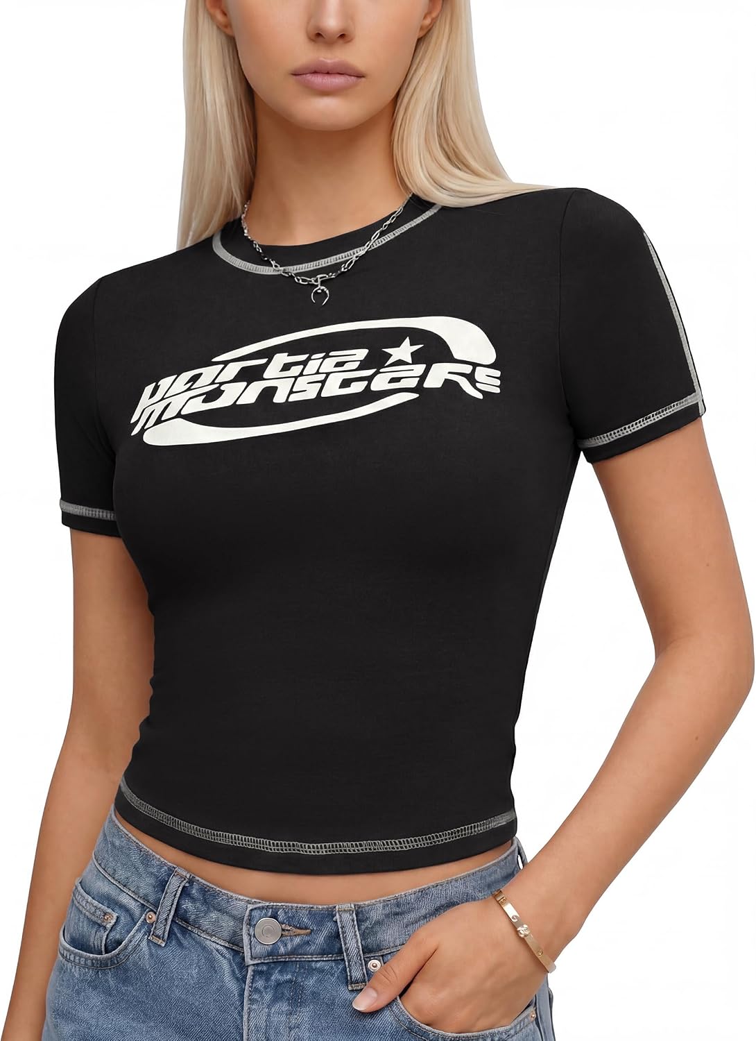 Women Short Sleeve Slim Fit Basic Tees Cute Crop Tops Y2k Summer Trendy Going Out Clothes