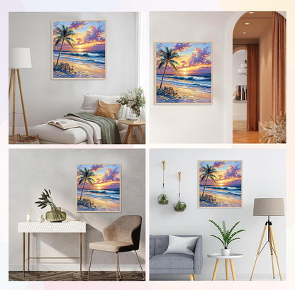 Beach Diamond Painting Kits | DIY Sunset Full Drill Diamond Art Dots for Beginners